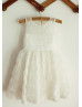 Ivory Lace Rosette Knee Length Flower Girl Dress